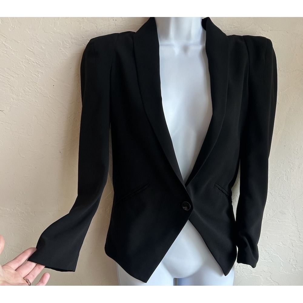 Y2K Body By Victoria Black Blazer Jacket 4 Strong Shoulder Single Button Edgy - Picture 3 of 9